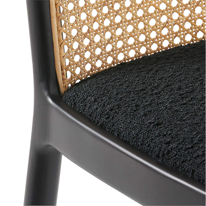 Bay Isle Home Daemyn Black Cane Dining Room Boucle + Rattan Chairs